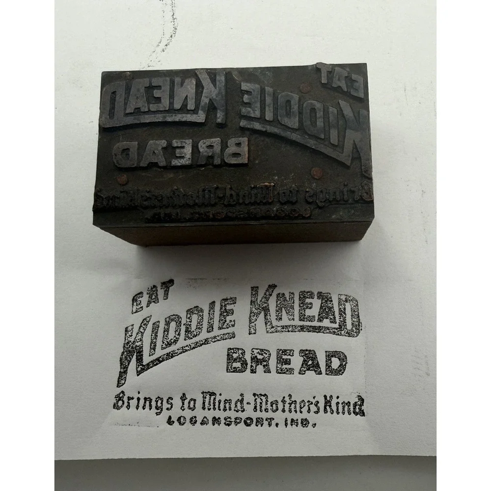 Vintage Kiddie Knead Bread Letterpress Print Block Logansport Indiana Bakery